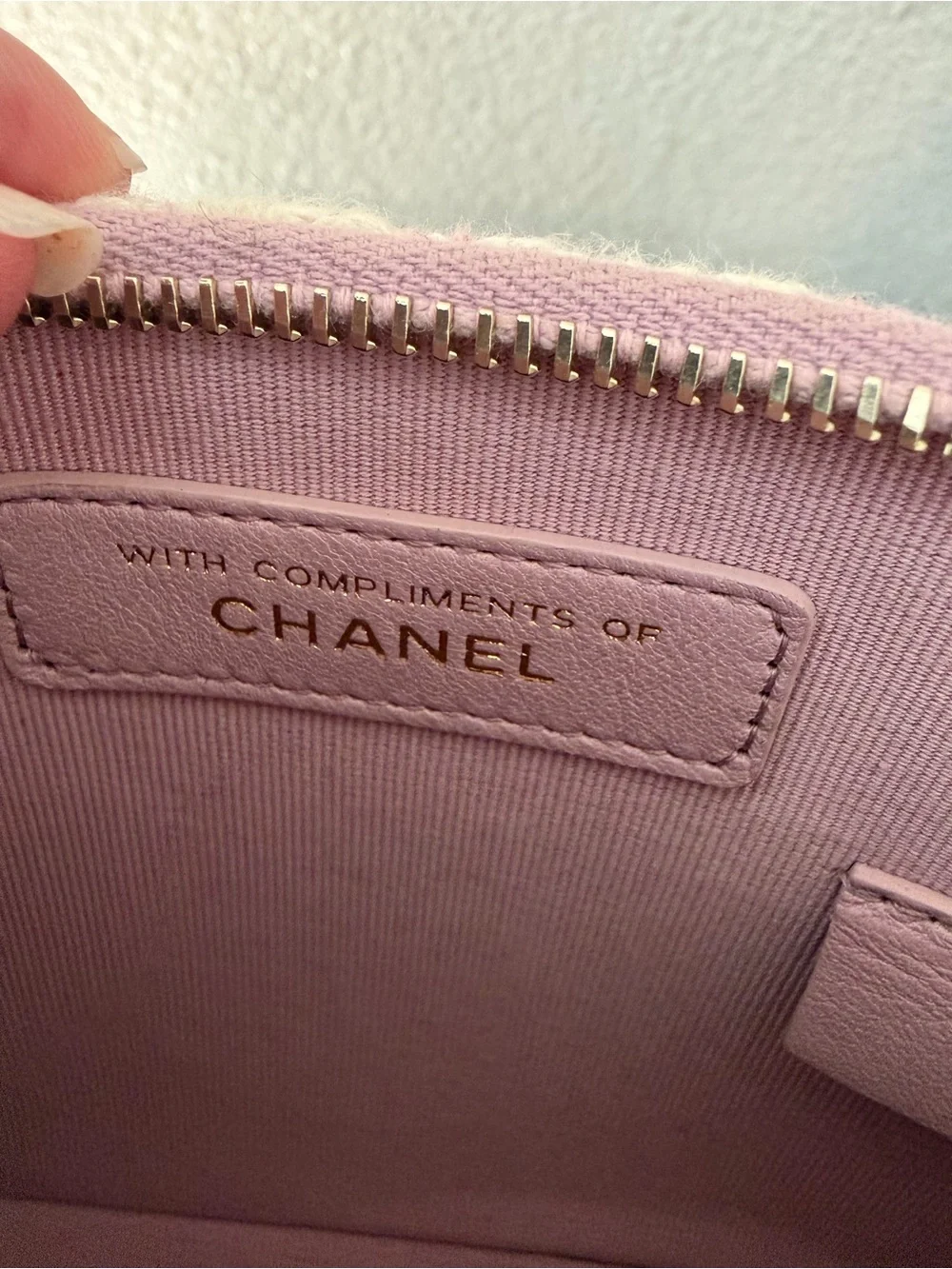 CHANEL Pink and White Tweed Quilted Mini Clutch With Chain